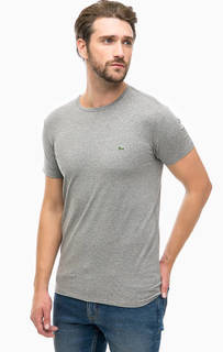 Серая хлопковая футболка с короткими рукавами Lacoste
