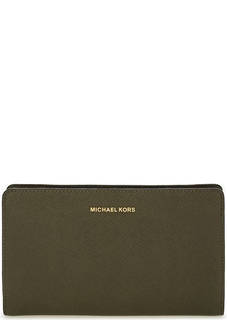 Клатч из сафьяновой кожи цвета хаки Michael Michael Kors