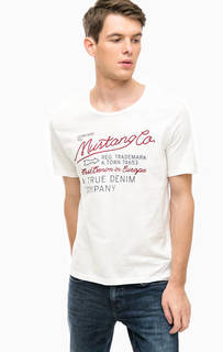 Белая хлопковая футболка с принтом Mustang