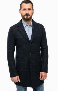 Синее шерстяное пальто в клетку Trussardi Jeans