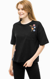 Хлопковая футболка с цветочной вышивкой Hilfiger Denim