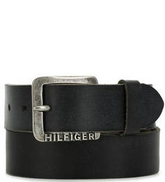 Черный повседневный ремень из кожи Hilfiger Denim