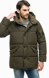 Хлопковый пуховик цвета хаки с капюшоном C.P. Company