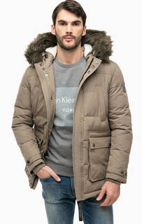 Серая утепленная куртка с капюшоном Calvin Klein Jeans