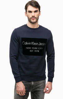 Синий свитшот с фактурным принтом Calvin Klein Jeans