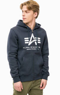 Синяя толстовка на молнии с принтом Alpha Industries