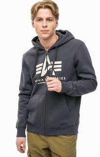Серая толстовка на молнии с принтом Alpha Industries