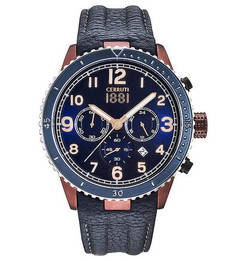 Часы круглой формы с кожаным браслетом Cerruti 1881