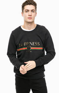 Черный свитшот с блестящим принтом Happiness