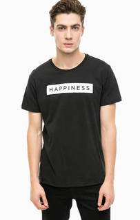 Черная футболка с принтом Happiness