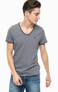 Синяя хлопковая футболка в полоску Mustang