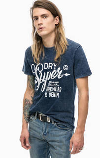 Синяя хлопковая футболка с принтом Superdry
