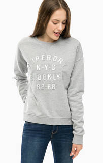 Серый хлопковый свитшот с принтом Superdry