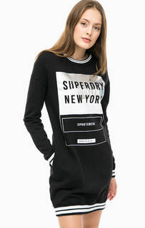 Черное хлопковое платье с принтом Superdry
