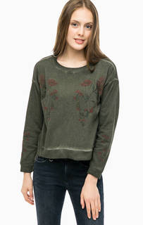 Свитшот цвета хаки с цветочной вышивкой Mavi