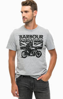 Серая футболка из хлопка с принтом Barbour