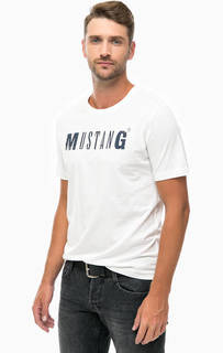 Белая хлопковая футболка с принтом Mustang