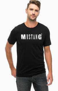 Черная хлопковая футболка с принтом Mustang