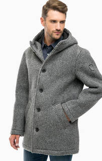 Серое демисезонное пальто с капюшоном EA7