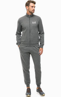 Серый хлопковый костюм из толстовки и брюк EA7