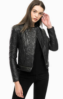 Черная кожаная куртка косуха Armani Jeans