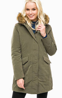 Удлиненная куртка цвета хаки с капюшоном Geox
