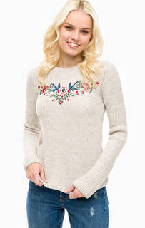 Бежевый вязаный джемпер с вышивкой Mavi