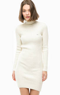 Платье-свитер молочного цвета с высоким воротом Lacoste