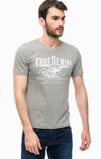 Серая хлопковая футболка с принтом Mustang