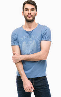 Синяя хлопковая футболка с принтом Mustang