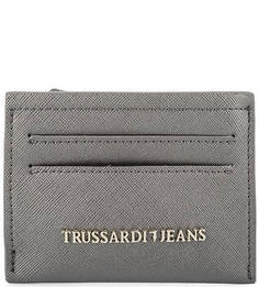 Серебристая визитница на молнии с карманами Trussardi Jeans