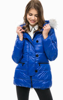Синий пуховик с меховой отделкой Gas