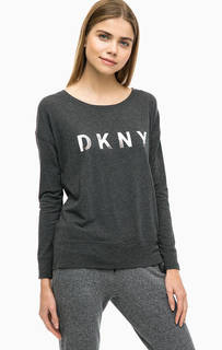 Серая футболка с логотипом бренда Dkny