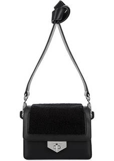 Кожаная сумка с текстильной вставкой на клапане Tosca BLU