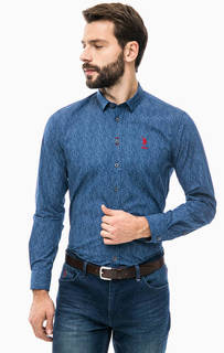 Синяя приталенная рубашка U.S. Polo Assn.