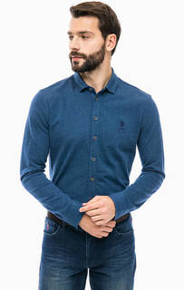 Синяя хлопковая рубашка на пуговицах U.S. Polo Assn.