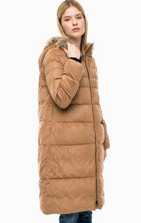 Коричневый пуховик с капюшоном и меховой отделкой Pennyblack