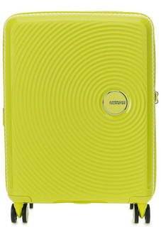 Желтый пластиковый чемодан с двумя отделами American Tourister