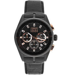 Часы с черным кожаным браслетом Cerruti 1881