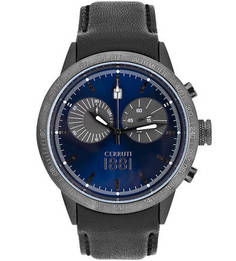 Часы с черным кожаным браслетом Cerruti 1881