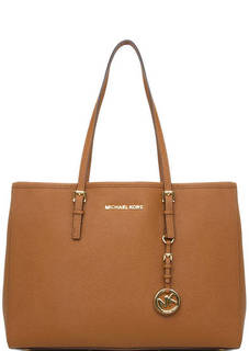 Коричневая кожаная сумка с длинными ручками Michael Michael Kors