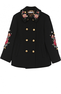 Укороченное двубортное пальто из шерсти с аппликациями Dolce &amp; Gabbana