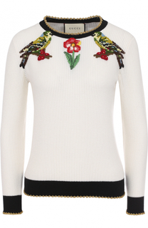 Пуловер из смеси кашемира и шелка с контрастной вышивкой Gucci