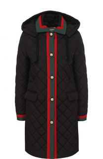 Приталенное стеганое пальто с капюшоном Gucci