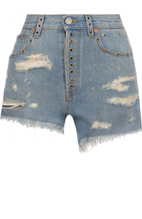 Джинсовые мини-шорты с потертостями и завышенной талией Gucci