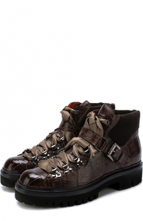 Ботинки из кожи аллигатора на шнуровке Santoni