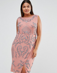 Платье миди с запахом на юбке и сплошной отделкой Lovedrobe Luxe - Розовый