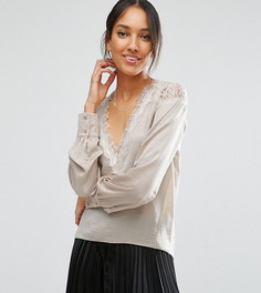 Атласная блузка с кружевными вставками ASOS TALL - Серый
