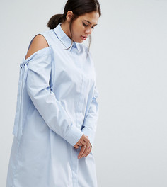 Платье-рубашка с вырезами на плечах и завязками ASOS CURVE - Синий