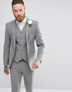 Серый приталенный пиджак в ломаную клетку ASOS Wedding - Серый